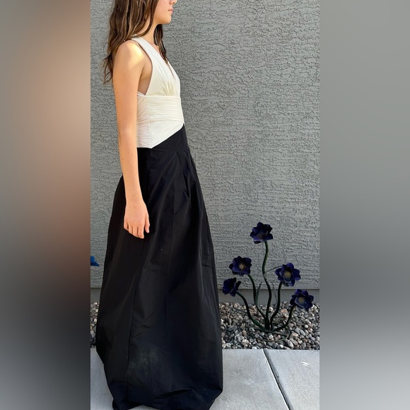 NWT BCBGMaxAzria Gardenia Halter Neck Gown Pleated Cream Crepe & Black Taffeta - Picture 10 of 13